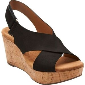 Clark Artisan Black Nubuck Wedge Sandals Size 9